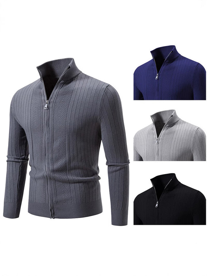 Herren Strickpullover mit hochschließendem Reißverschluss und feinem Rippdesign Echoarchiv