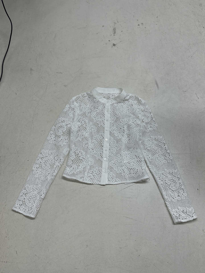 Damen Spitzenbluse mit transparenten Akzenten und eleganter Knopfverschluss Echo Archiv