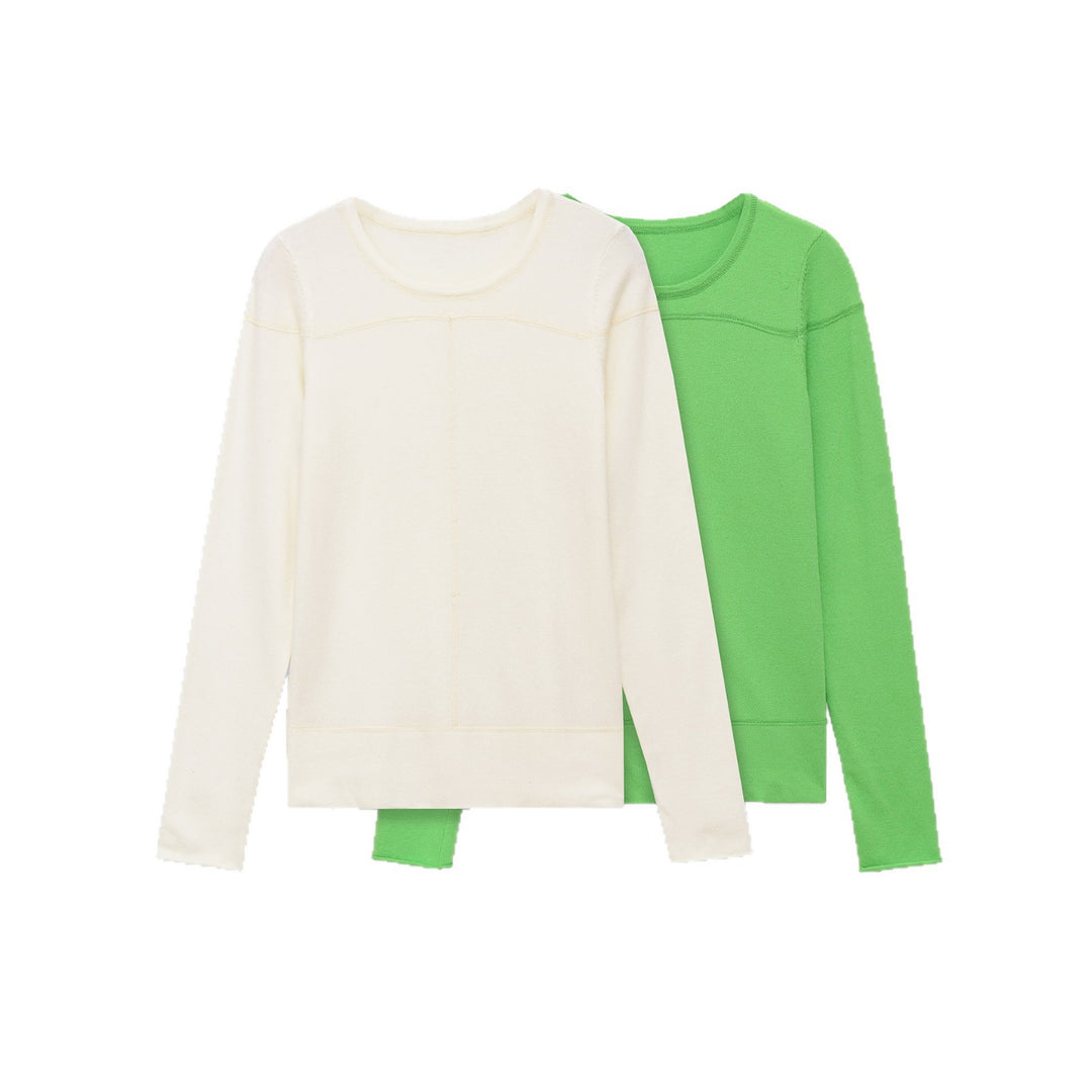 Damen Feiner Langarm-Strickpullover mit Rundhalsausschnitt und Flatlock‑Naht Echoarchiv