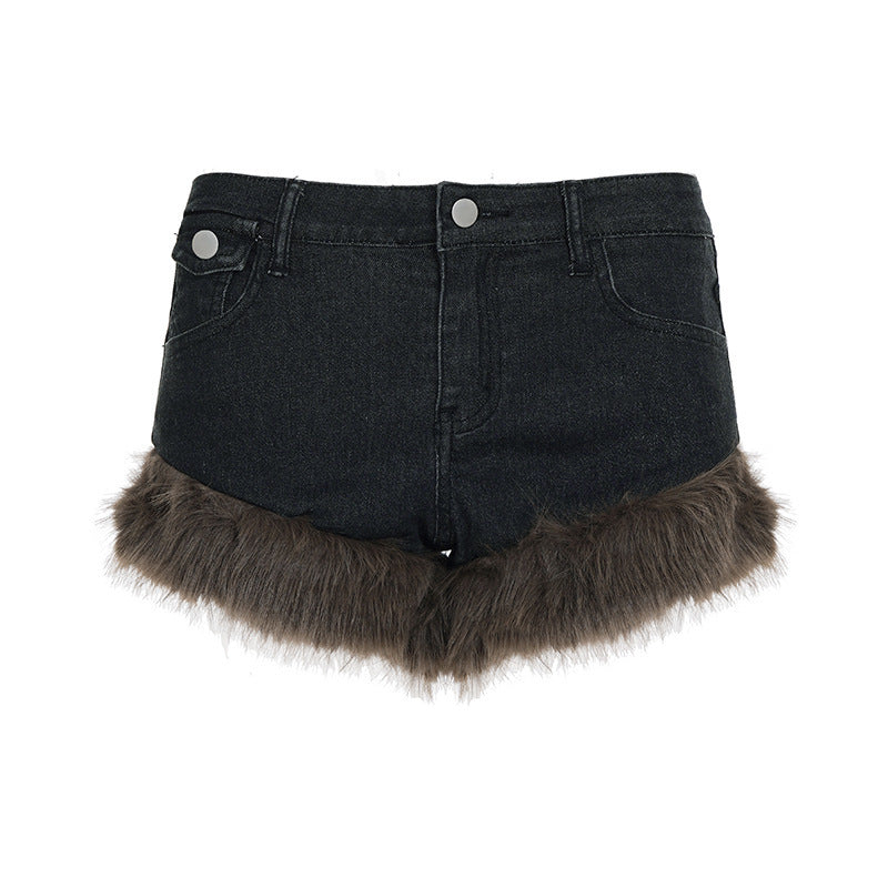 Damen Jeansshorts mit luxuriösem Kunstpelzsaum Echo Archiv