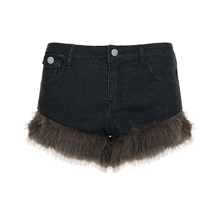Damen Jeansshorts mit luxuriösem Kunstpelzsaum Echo Archiv