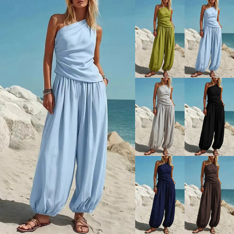 Damen Elegantes Einteiler-Outfit mit Fließendem Schnitt und One-Shoulder-Design Echo Archiv