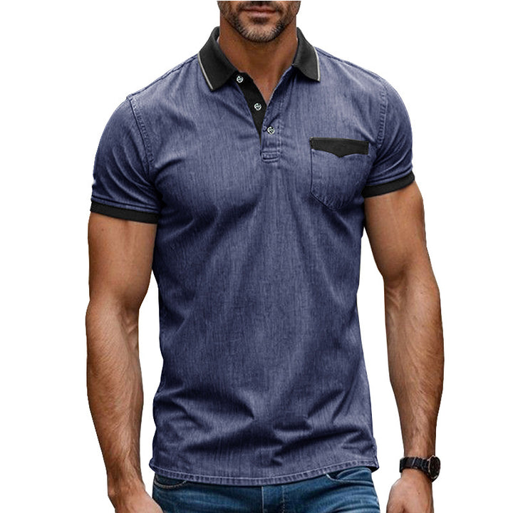 Herren Poloshirt mit modischem Denim-Look und praktischer Brusttasche Echoarchiv