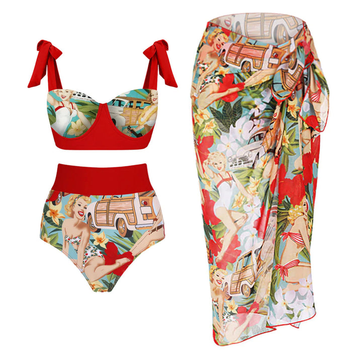 Damen Bikiniset mit hochtaillierten Shorts und verspieltem Wickelrock Echo Archiv