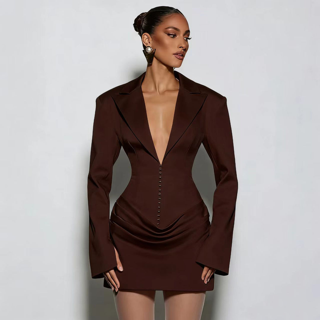 Damen Blazer-Minikleid mit tiefem V-Ausschnitt und eleganter Silhouette Echo Archiv