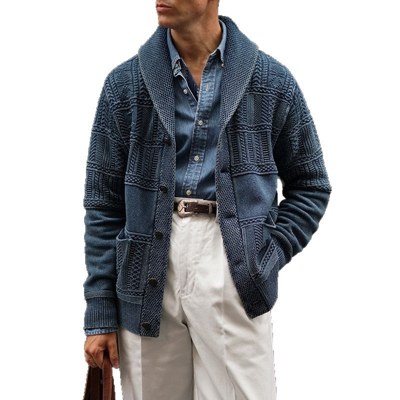 Herren Gestrickter Schalkragen-Cardigan mit Strukturstrick und aufgesetzten Taschen Echoarchiv