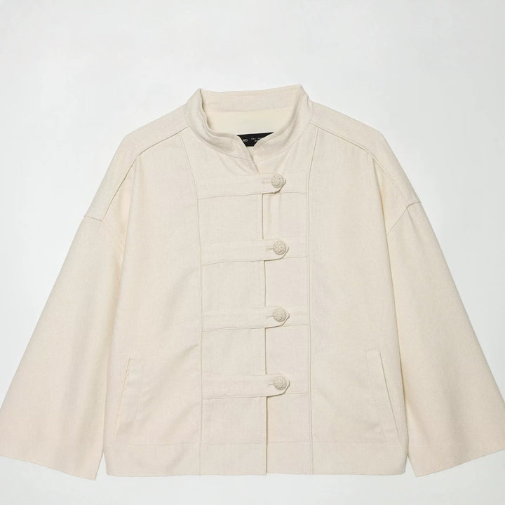 Damen Boxy-Jacke im Mandarin-Stil mit dekorativen Knotenknöpfen Echo Archiv