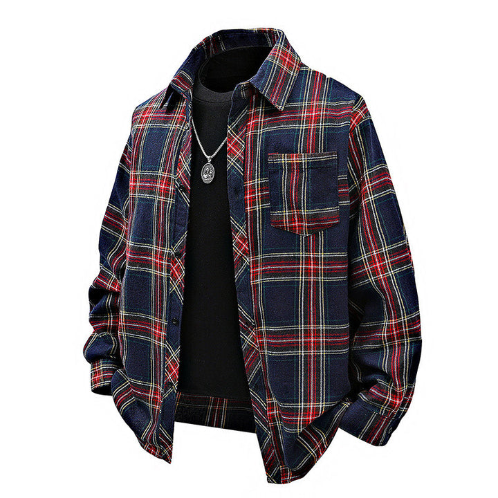 Herren Flanellhemd mit kariertem Design und aufgesetzter Brusttasche Echoarchiv