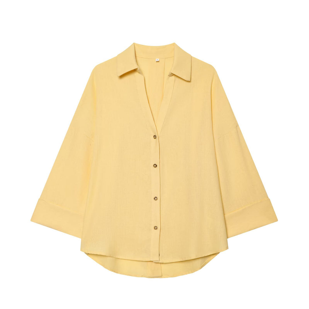 Damen Oversize Hemdbluse mit 3/4‑Ärmeln, High‑Low‑Saum und Hemdkragen Echo Archiv