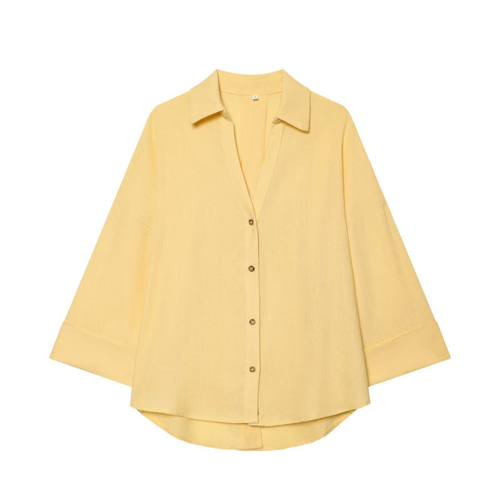 Damen Oversize Hemdbluse mit 3/4‑Ärmeln, High‑Low‑Saum und Hemdkragen Echo Archiv