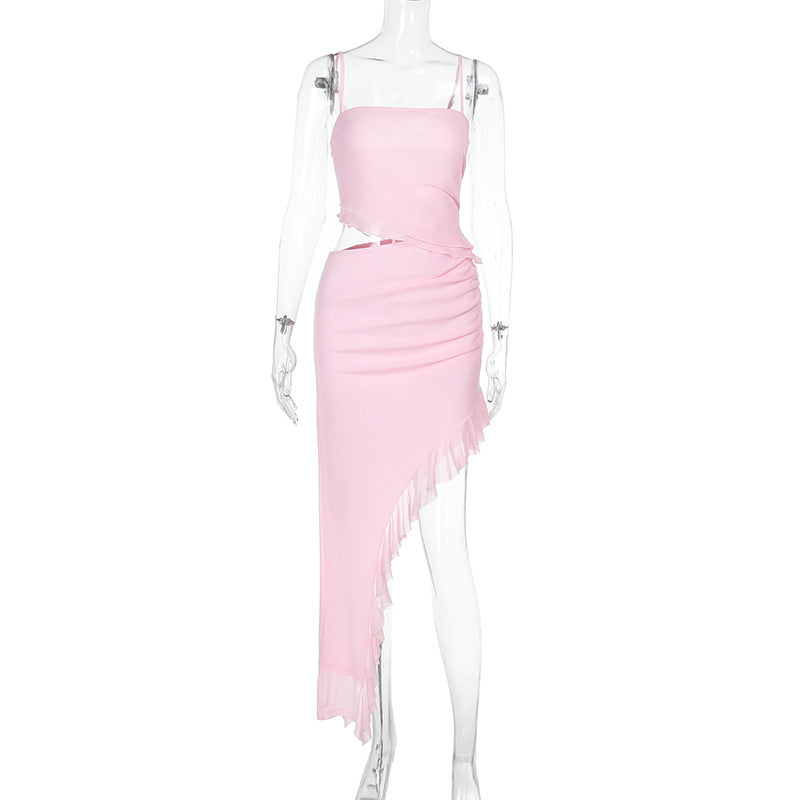 Damen asymmetrisches Wickelkleid mit Rüschendetails Echo Archiv