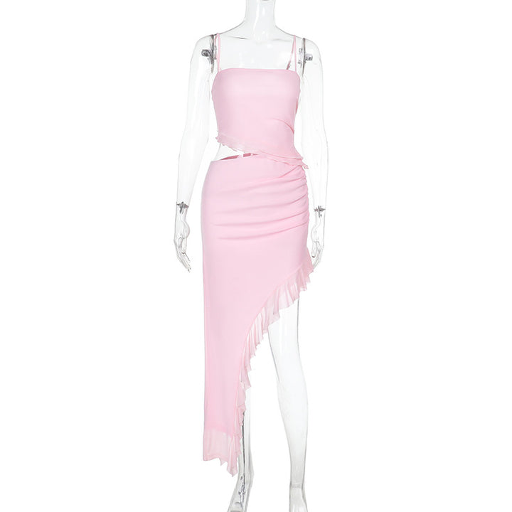 Damen asymmetrisches Wickelkleid mit Rüschendetails Echo Archiv
