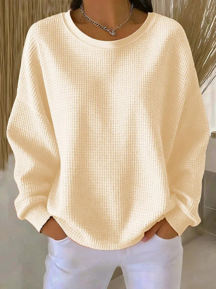 Damen Oversize Waffelstrick-Sweatshirt mit Rundhalsausschnitt Echoarchiv