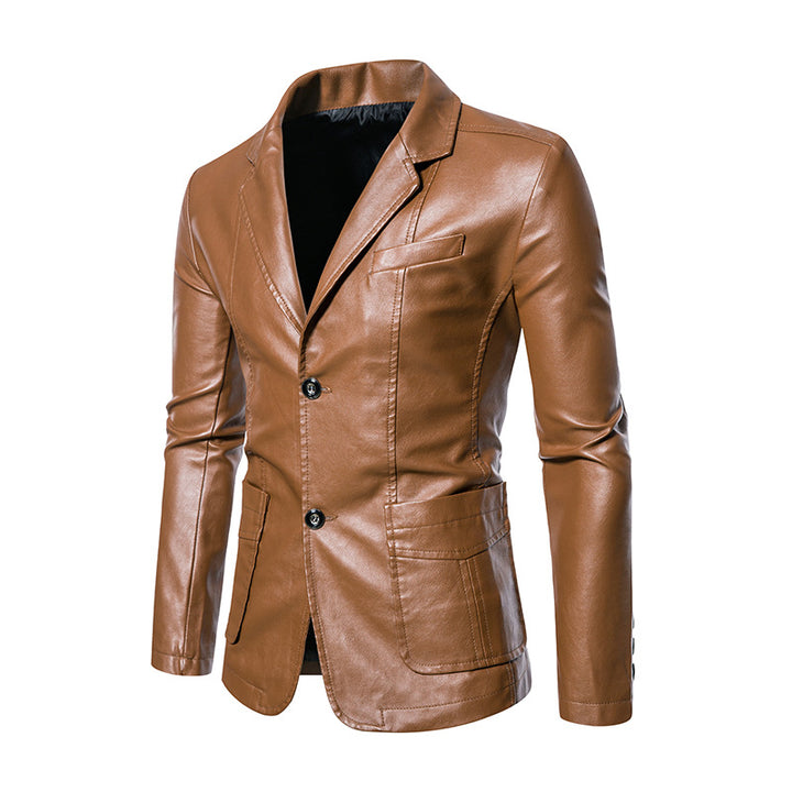 Herren Moderner taillierter Lederoptik-Blazer mit soften Nähten, Reverskragen & aufgesetzten Fronttaschen Echo Archiv