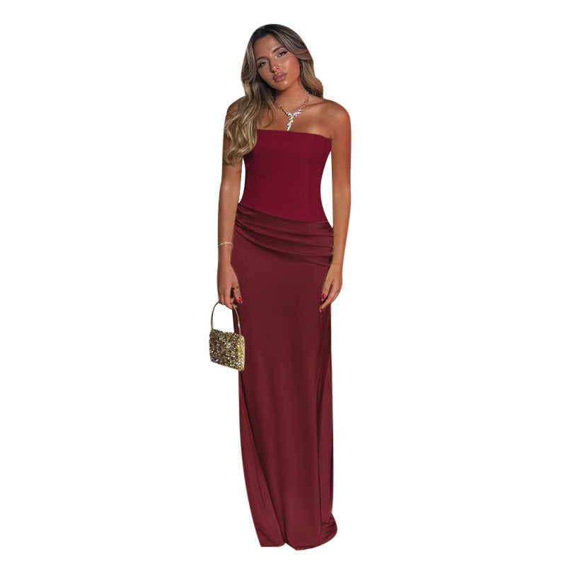 Damen schulterfreies Maxikleid mit Raffungen und eleganter Silhouette Echo Archiv