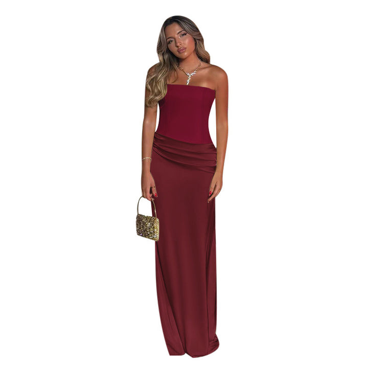 Damen schulterfreies Maxikleid mit Raffungen und eleganter Silhouette Echo Archiv