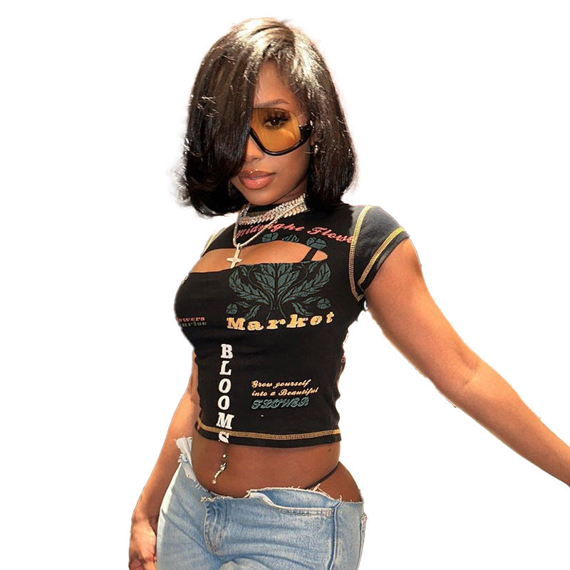 Damen Trendiges Crop-Top mit grafischen Prints Echo Archiv