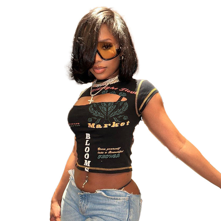 Damen Trendiges Crop-Top mit grafischen Prints Echo Archiv