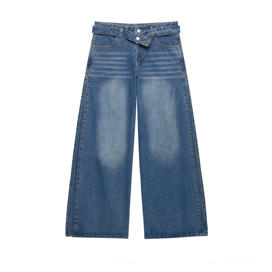 Damen Hochtaillierte weitgeschnittene Jeans mit integriertem Gürtel und seitlichen Steppnähten Echo Archiv