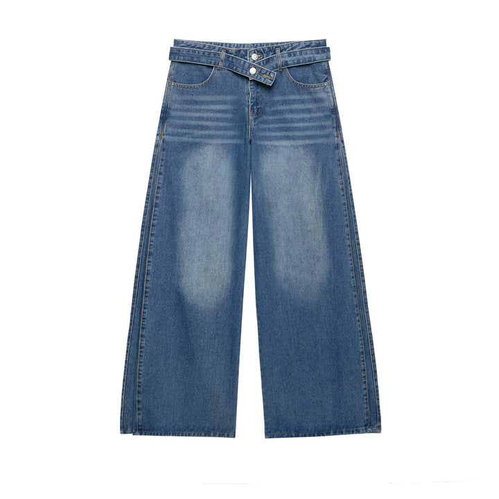 Damen Hochtaillierte weitgeschnittene Jeans mit integriertem Gürtel und seitlichen Steppnähten Echo Archiv
