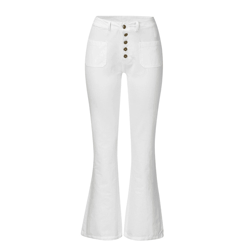 Damen nan High-Waist Schlaghose mit sichtbarer Knopfleiste und aufgesetzten Fronttaschen Echo Archiv