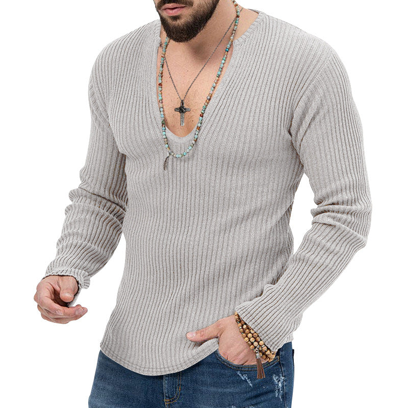 Herren V-Ausschnitt-Ripp-Pullover mit strukturiertem Design Echoarchiv