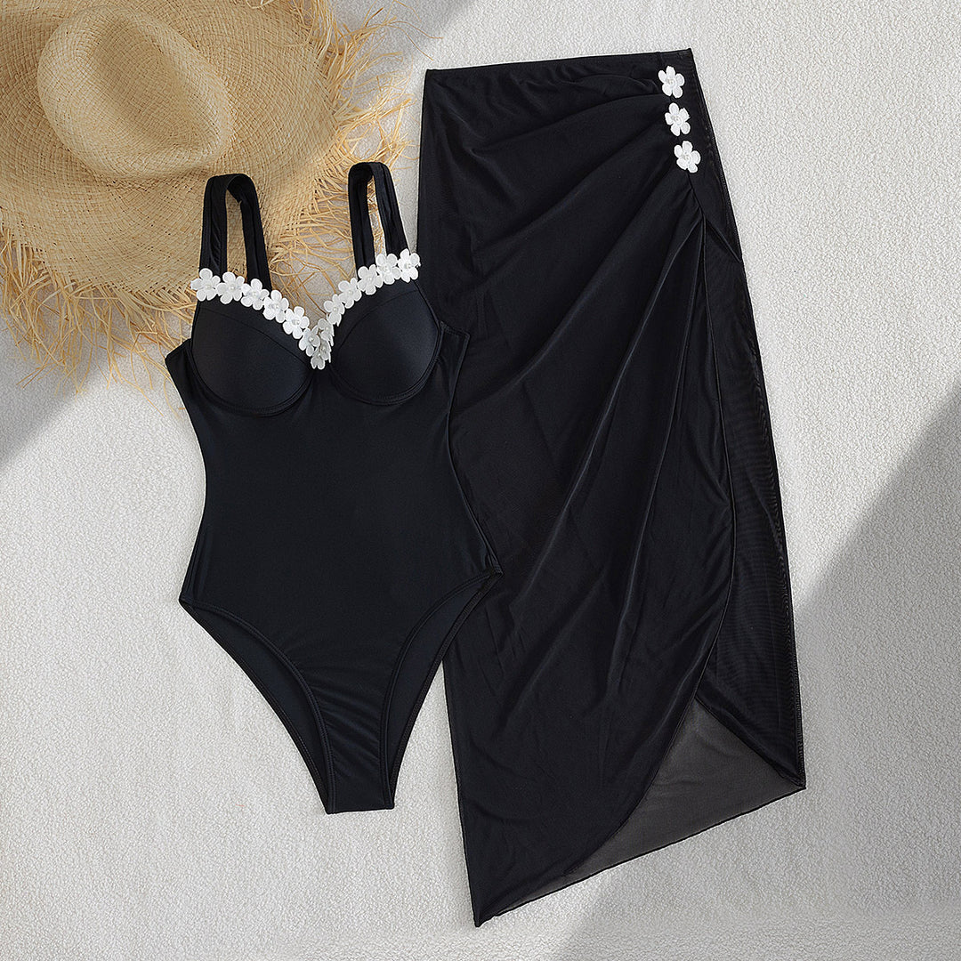 Damen Eleganter Einteiler Badeanzug mit transparentem Rock Echo Archiv