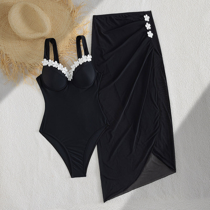 Damen Eleganter Einteiler Badeanzug mit transparentem Rock Echo Archiv