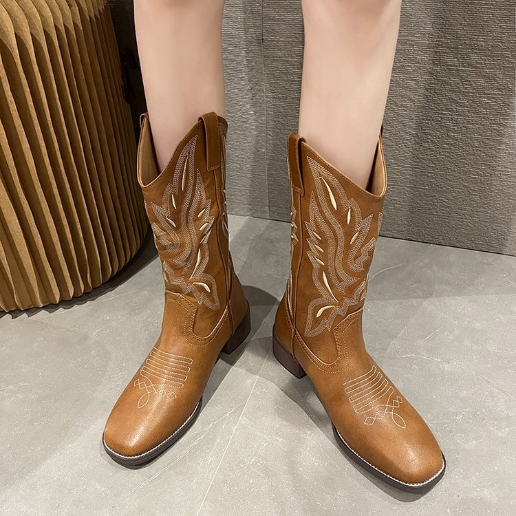 Damen Western-Cowboy-Boots mit aufwendiger Stickerei, mittlerer Schafthöhe und robuster Blockabsatz Echo Archiv