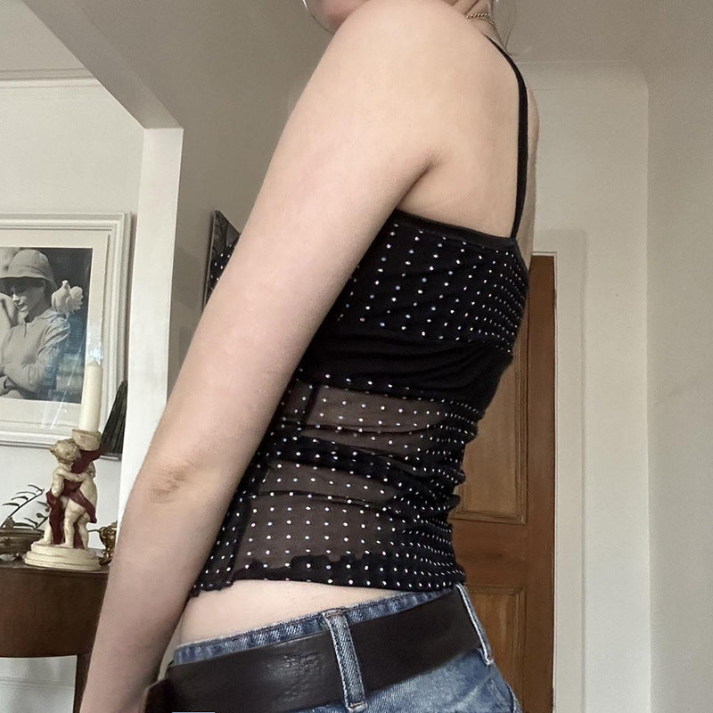 Damen Verspieltes Spaghetti-Trägertop mit transparenten Akzenten und Punkten Echo Archiv