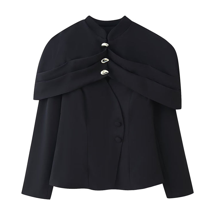Damen Kurzer Taillierter Blazer mit Cape-Überwurf und Stehkragen Echoarchiv