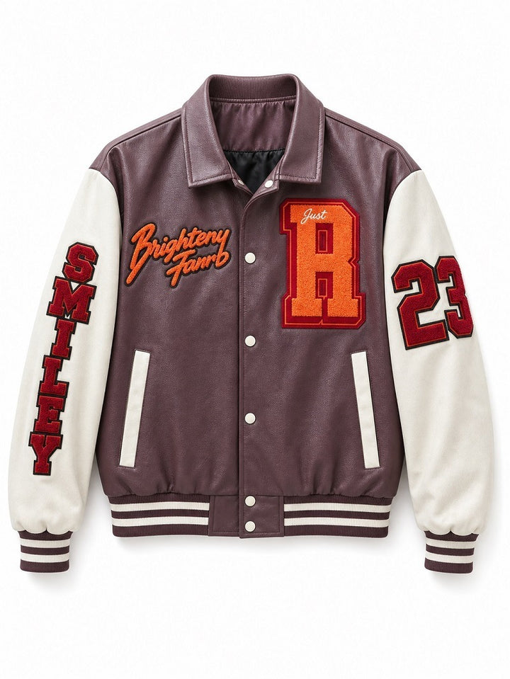 Herren Collegejacke im Letterman‑Stil mit Kunstleder‑Body, Kontrastärmeln und Chenille‑Patches Echo Archiv