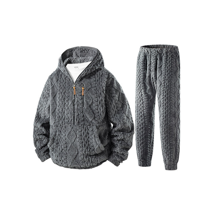 Damen Kuschel-Set aus Kapuzen-Halbzip-Pullover und Jogginghose in Kabelstrick-Fleece Echo Archiv