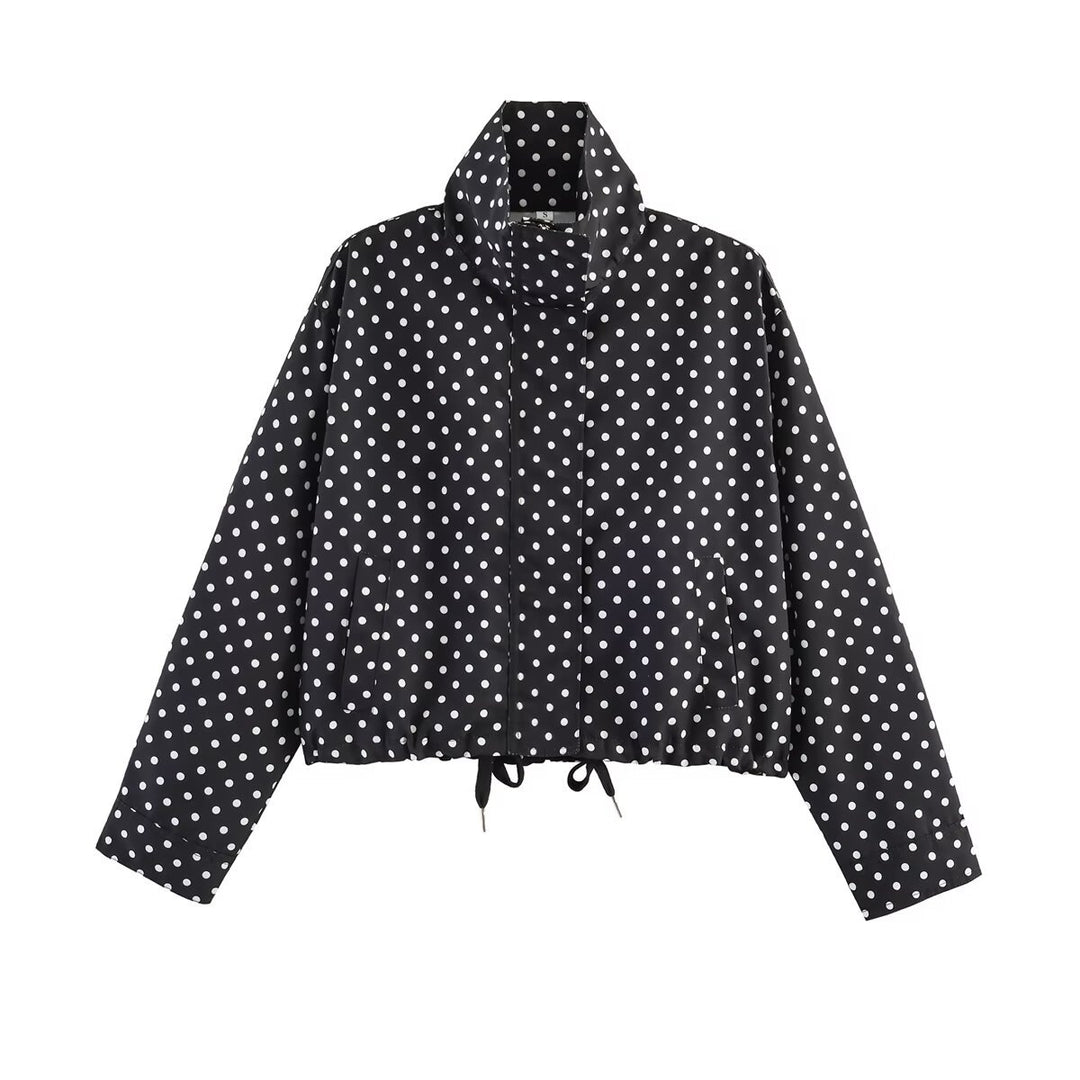 Damen Gepunktete Kurzjacke mit Stehkragen, verdeckter Frontleiste und Kordelzug Echo Archiv