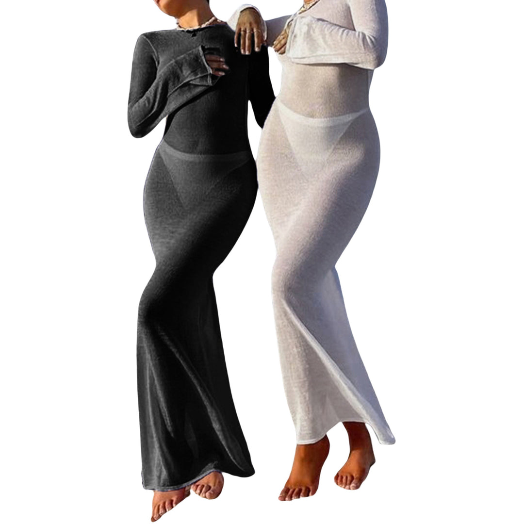 Damen Strick-Maxikleid mit langen Ärmeln und figurbetonendem Schnitt Echo Archiv
