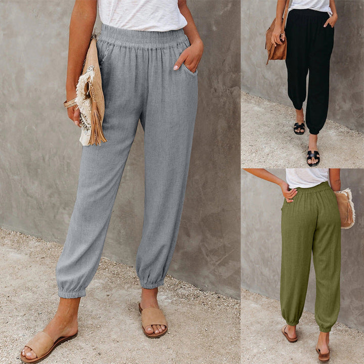 Damen lässige Leinen-Hose mit elastischem Bund und Gummizug – Avélisse