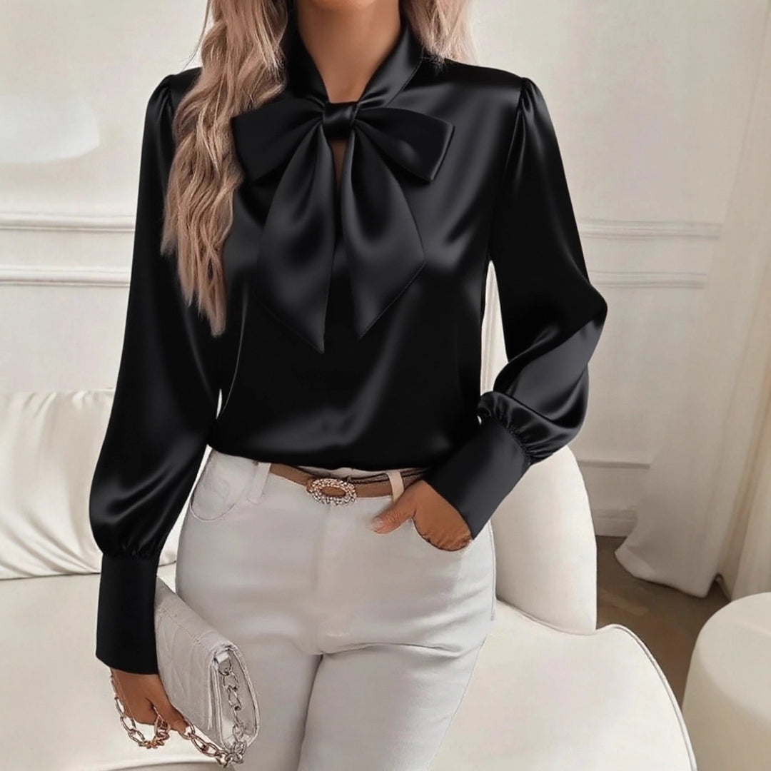 Damen elegante Satinbluse mit Schleifenkragen und Puffärmeln Echo Archiv