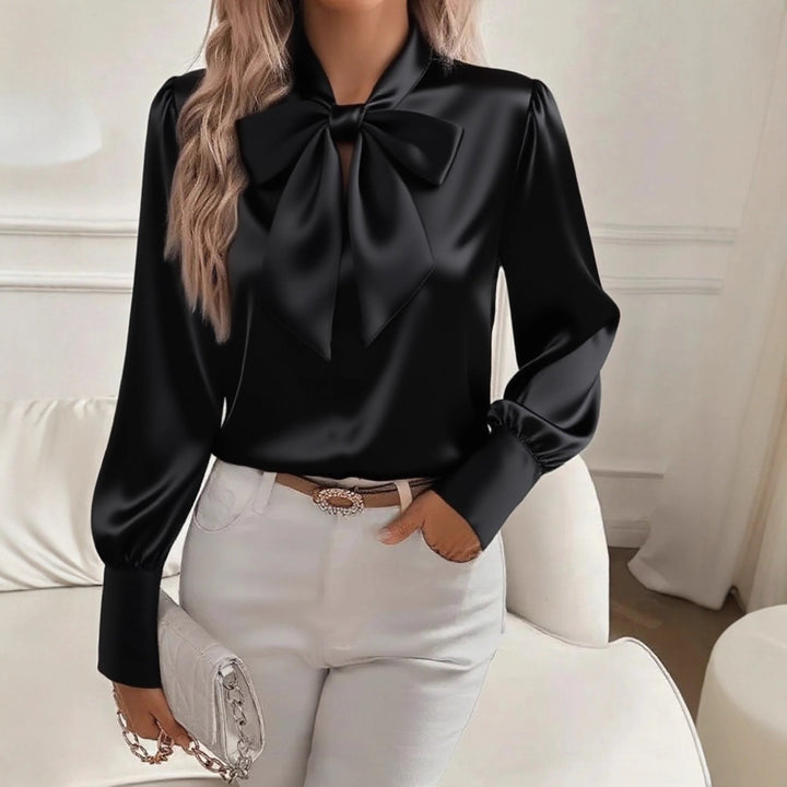 Damen elegante Satinbluse mit Schleifenkragen und Puffärmeln Echo Archiv
