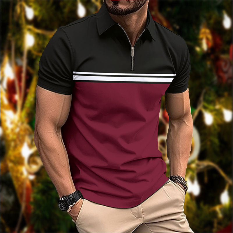 Herren sportliches Poloshirt mit kurzen Reißverschluss und modernen Streifen Echoarchiv