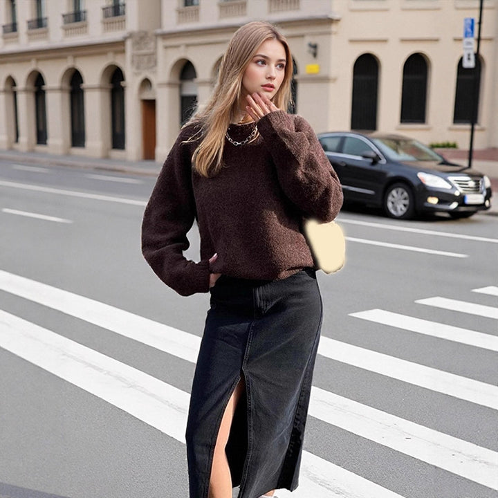 Damen Denim-Midirock mit hoher Taille, Frontschlitz und geradem Schnitt Echoarchiv