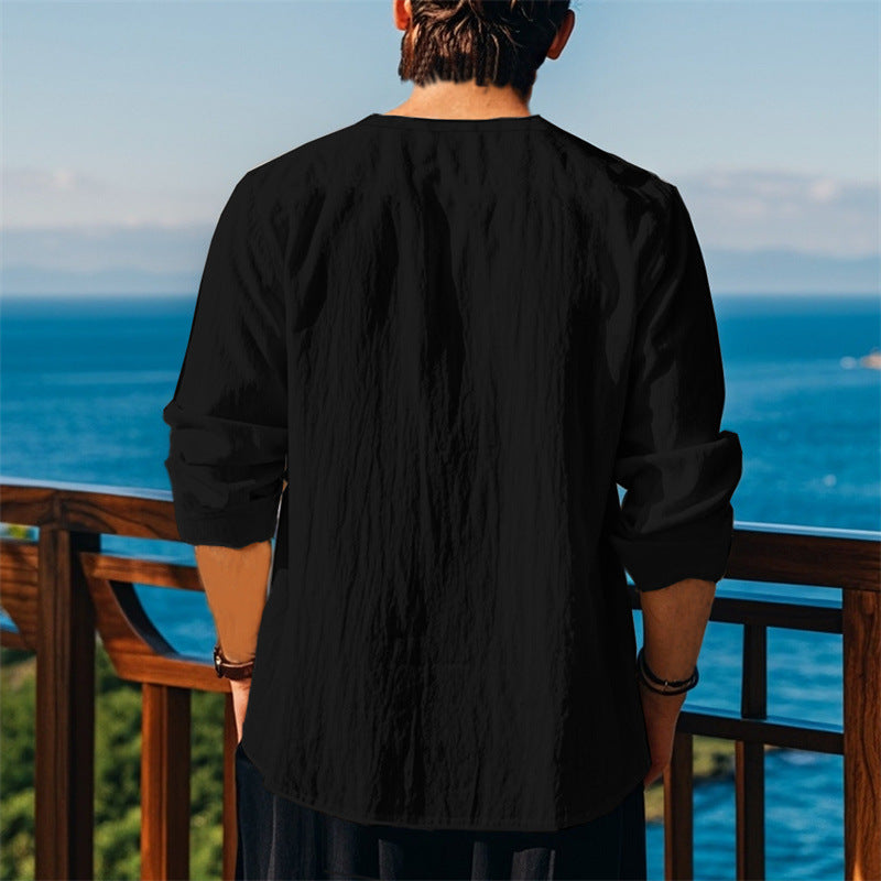 Herren modisches Langarmshirt mit Schnürung und V-Ausschnitt Echoarchiv