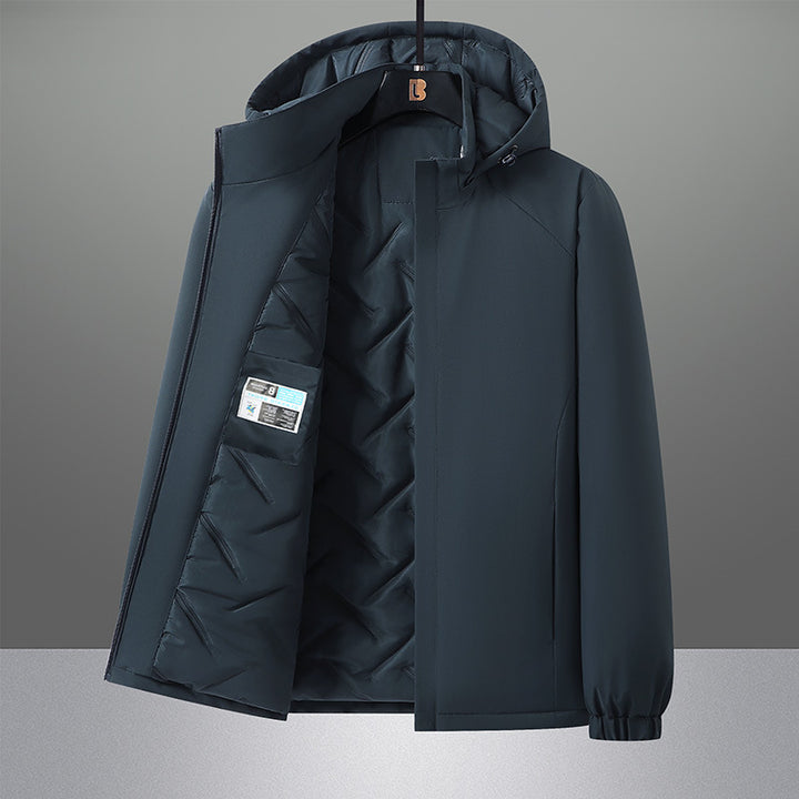 Herren wasserabweisende urbane Softshell-Jacke mit leicht gepolstertem Steppfutter, verstecktem Reißverschluss und elastischen Bündchen – Taviero