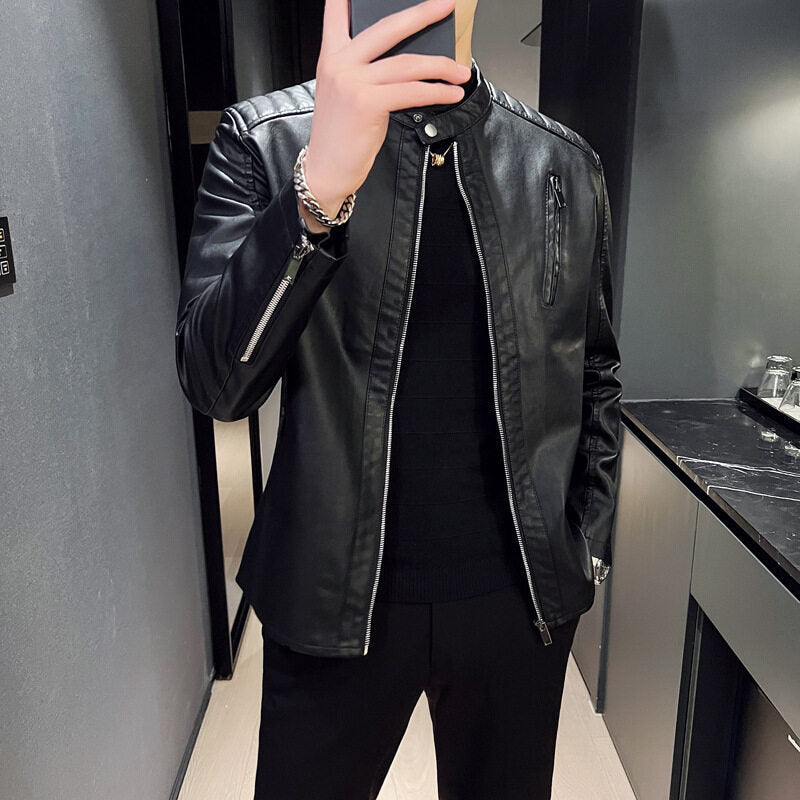 Herren Elegante Lederjacke mit Stehkragen Echo Archiv