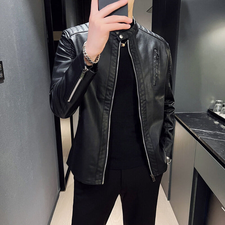 Herren Elegante Lederjacke mit Stehkragen Echo Archiv