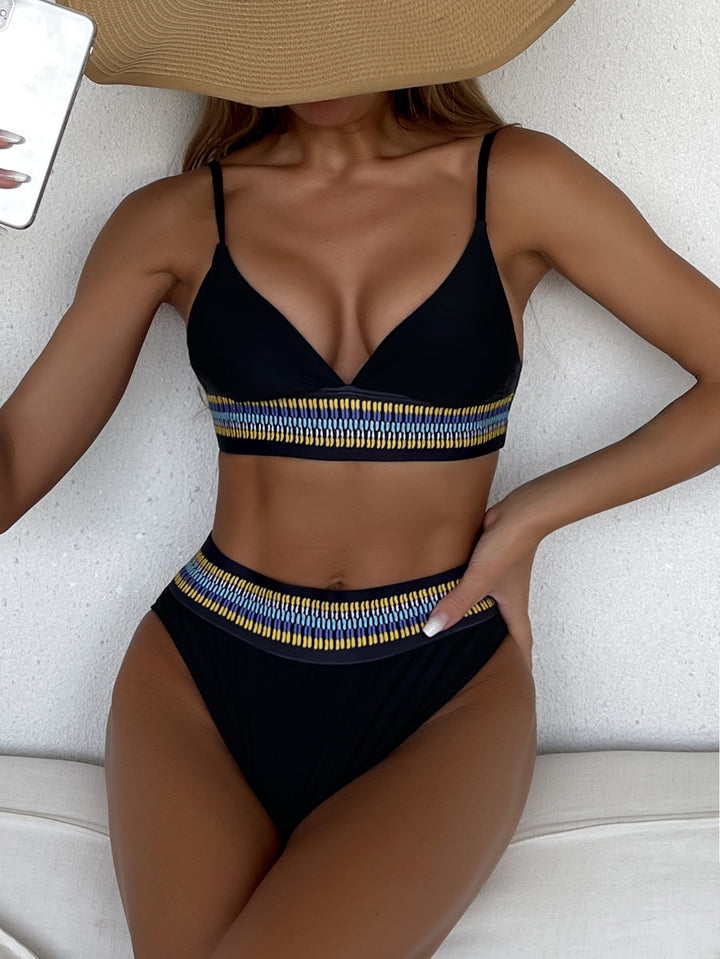 Damen Hochtaillierter Bikini mit buntem Jacquard-Bund Echo Archiv
