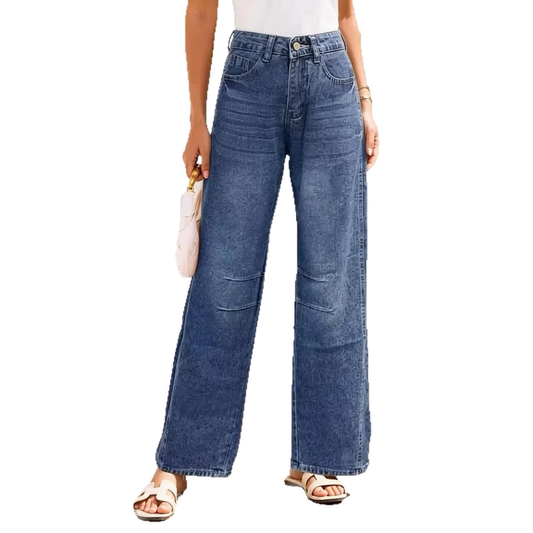 Damen nan High-Waist weite Denim-Hose mit ausgestelltem Bein und tonalen Knie-Abnähern Echo Archiv