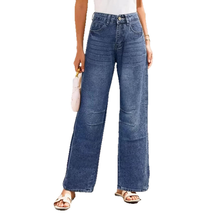 Damen nan High-Waist weite Denim-Hose mit ausgestelltem Bein und tonalen Knie-Abnähern Echo Archiv
