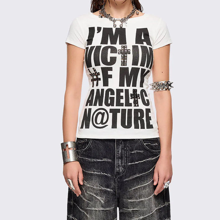 Damen T-Shirt mit kreativem grafischen Aufdruck Echo Archiv