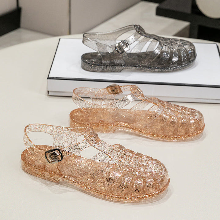 Damen Glitzernde Freizeit-Sandalen Im Riemchen-Stil mit Verstellbarem Verschluss Echoarchiv
