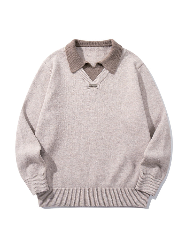 Herren Boxy-Strickpullover mit Polokragen und V‑Einsatz Echoarchiv